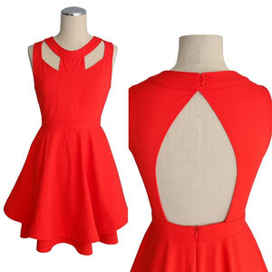 Luxxel Red Cutout Skater Dress Open Back Size M
